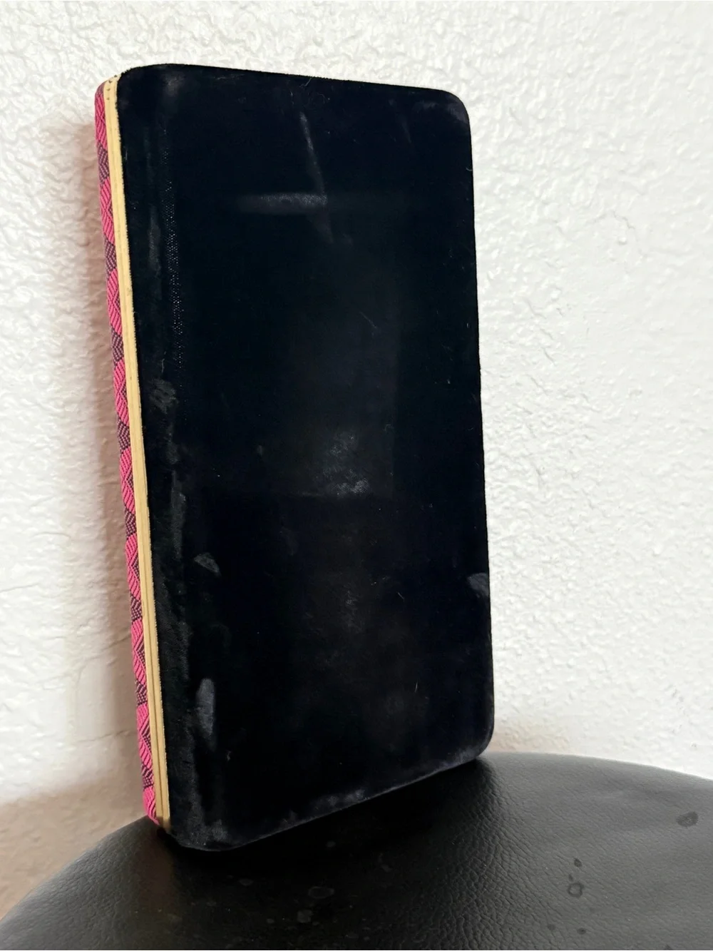 Vintage Mid Century Hot Pink Geometric & Black Velvet Jewelry Box Organizer Case